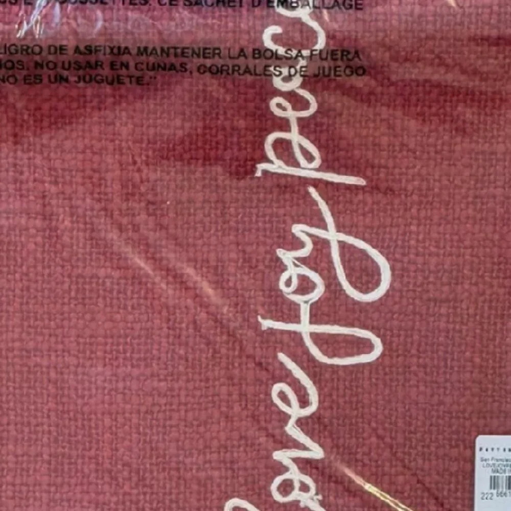NEW Pottery Barn Love Joy Peace Embroidered Lumbar Pillow Cover | Cardinal Red